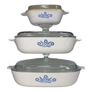 Lot of 3 Corning Ware Blue Cornflower Casseroles with Lids P-41-B, P-9-B, P-10-B